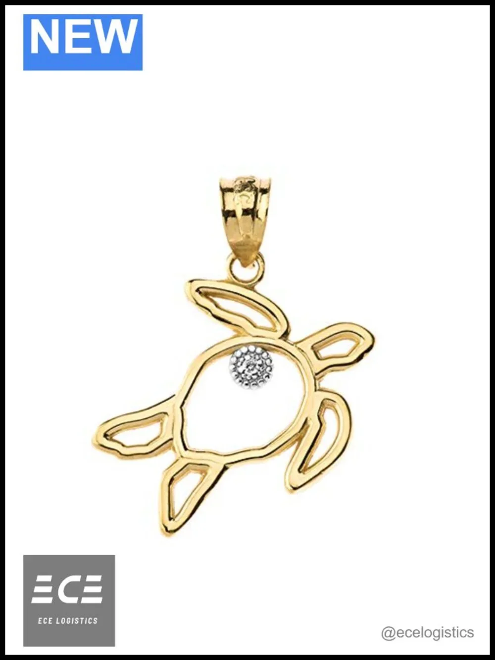 14k Gold Sea Turtle Charm Pendant Diamond Cut-out Good Luck